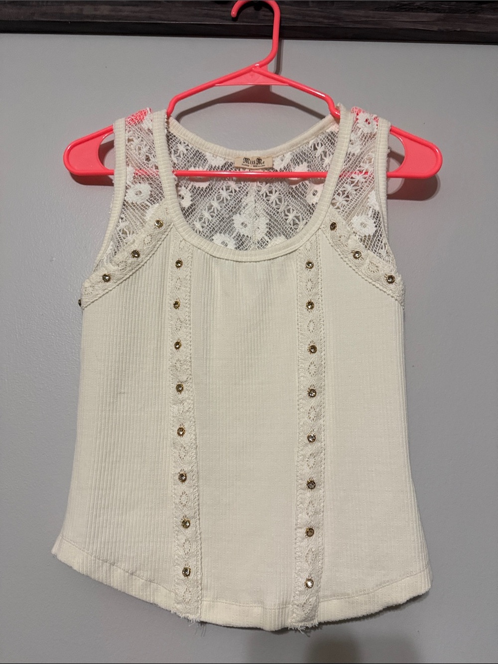 Miss Me Cream Lace-Back Tank with Stud Trim
